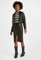 Women Black Mid Rise Faux Leather Skirt