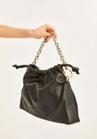 Women Black Drawstring Bag With Chain Detail