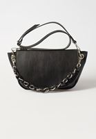 Women Black Chain Detailed Baguette Bag