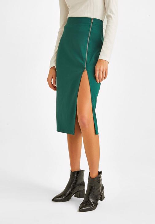 Green High Rise Midi Skirt 