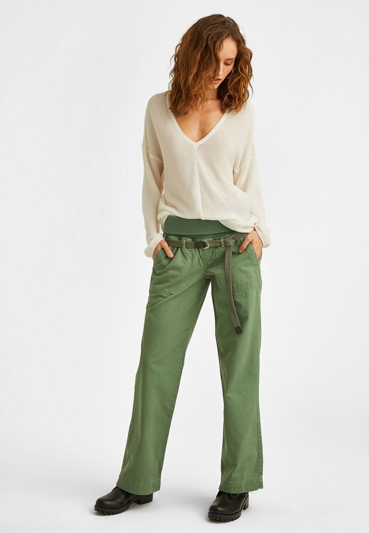 Women Green Low Rise Cotton Pant
