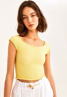 Bayan Sarı Dikişsiz Crop Tişört