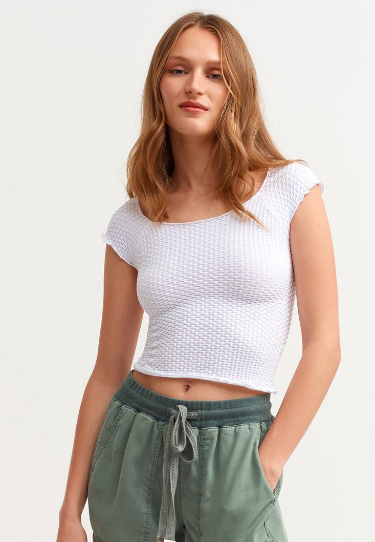 Women White Seamless Crop T-Shirt