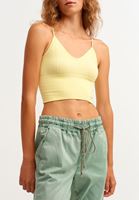 Bayan Sarı Dikişsiz İnce Askılı Crop Top