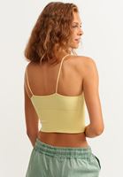 Bayan Sarı Dikişsiz İnce Askılı Crop Top