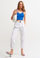 Bayan Mavi Dikişsiz İnce Askılı Crop Top