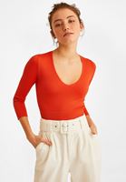 Women Red V-Neck Seamless Long Sleeve T-Shirt