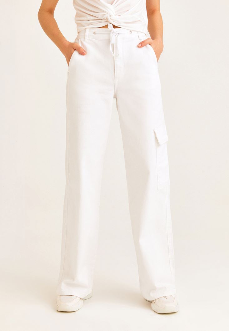 White Ultra High Rise Wide Leg Pants Online Shopping | OXXOSHOP