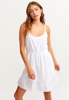 Bayan Beyaz İnce Askılı Fırfırlı Mini Elbise