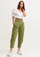 Women Green Ultra High-Rise Belted Trousers
