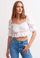 Women White Balloon Sleeve Crop Blouse