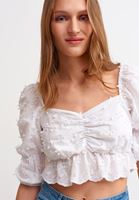 Women White Balloon Sleeve Crop Blouse