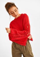 Women Red Flared Sleeve Pullover