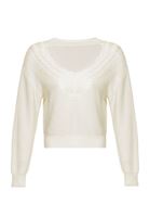 Women Cream Cut Out Detailed Pullover