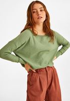 Women Green Boat Neck Loose Fit Pullover