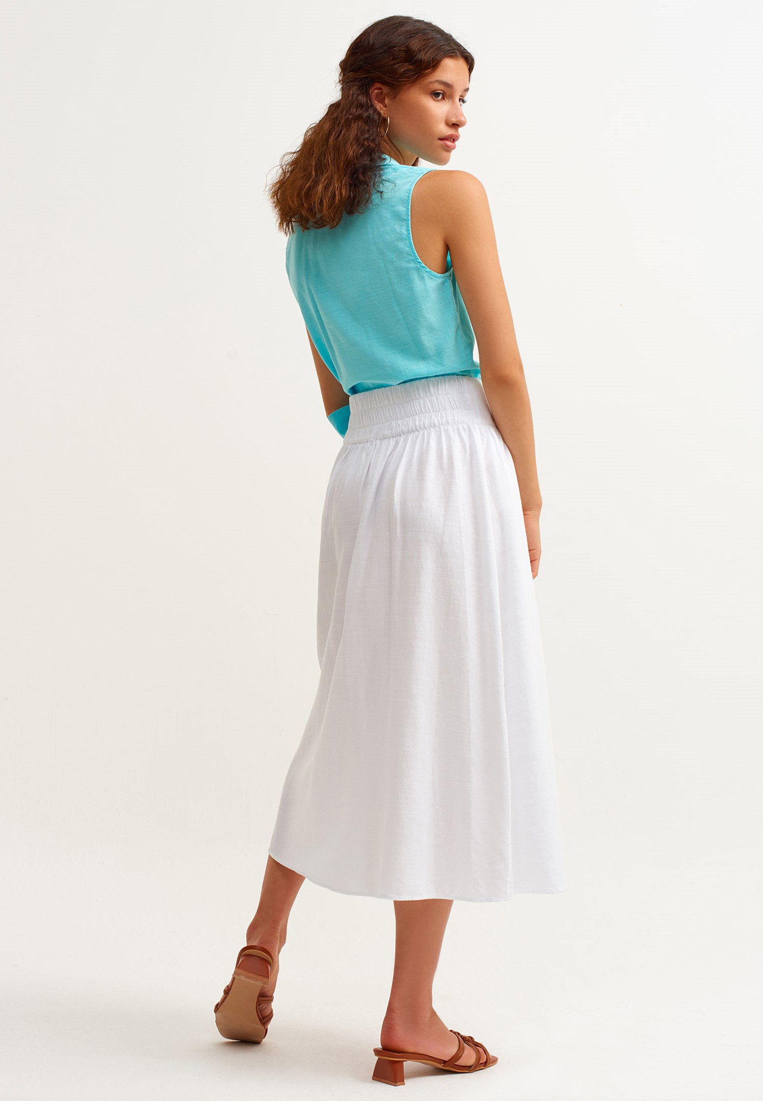 Women White Twilled Midi Skirt