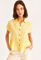 Bayan Sarı Fırfır Detaylı Oversize Gömlek