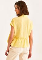 Bayan Sarı Fırfır Detaylı Oversize Gömlek