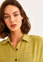 Bayan Yeşil Fırfır Detaylı Oversize Gömlek