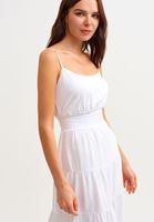 Bayan Beyaz İnce Askılı Elbise