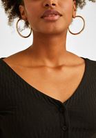 Women Black V-Neck Pullover
