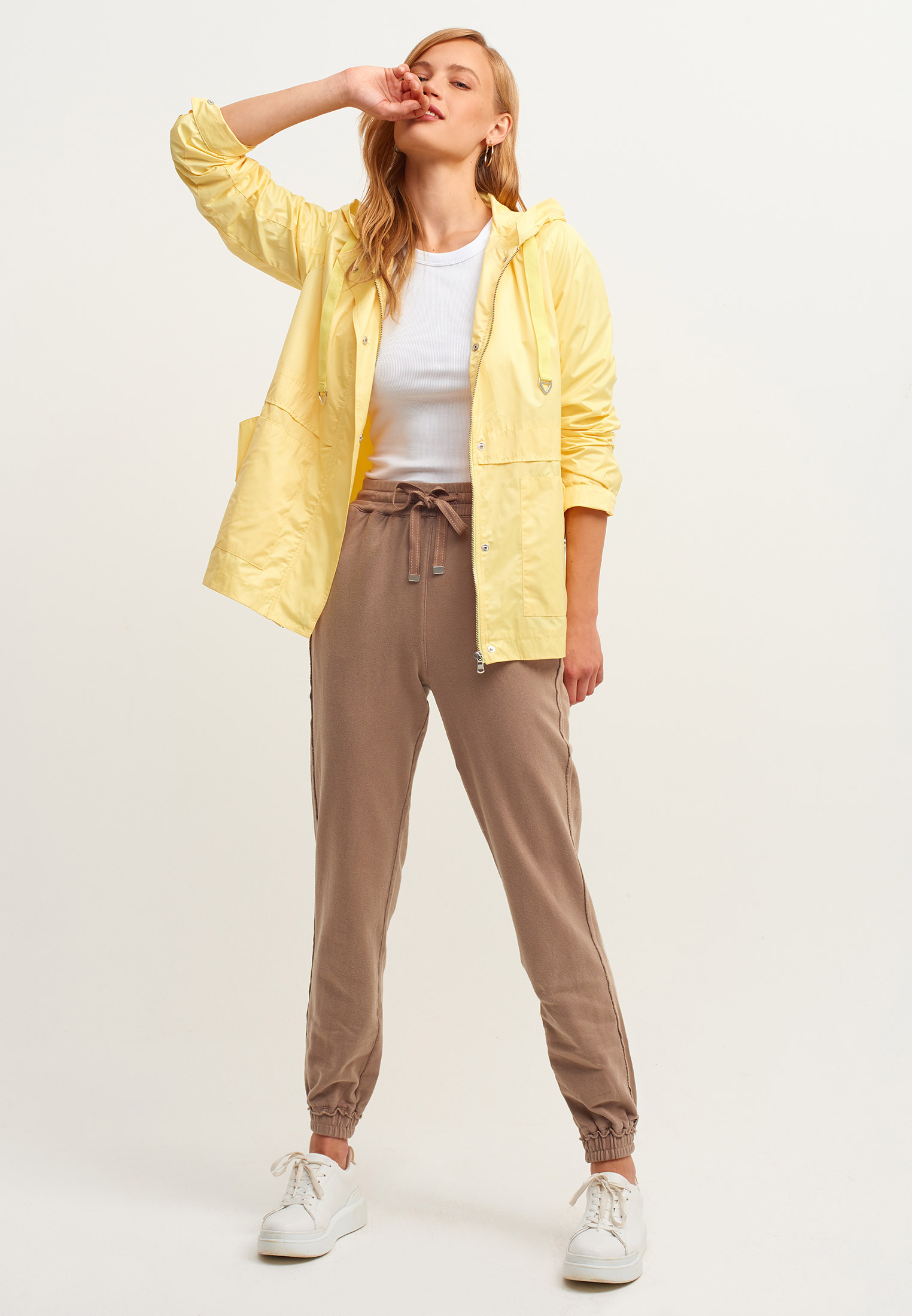 Women Yellow Pocket Detailed Raincoat