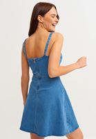 Bayan Mavi Askılı Denim Elbise