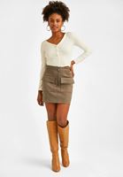 Women Brown Mini Suede Skirt