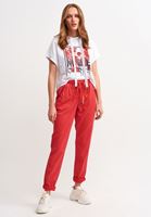 Bayan Kırmızı Beli Lastikli Havuç Pantolon ( TENCEL™ )