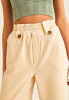 Bayan Bej Yüksek Bel Düğme Detaylı Bol Pantolon ( TENCEL™ )