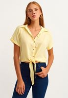 Women Yellow Short Sleeve Tie Shirt