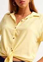 Women Yellow Short Sleeve Tie Shirt