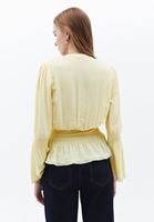 Women Yellow Lace Detailed Double Breasted Blouse