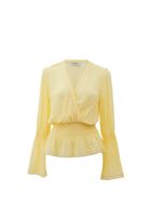 Women Yellow Lace Detailed Double Breasted Blouse