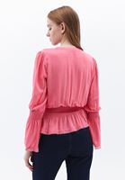 Women Pink Lace Detailed Double Breasted Blouse