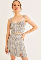Women Mixed Checked Detailed Crop Top