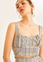 Women Mixed Checked Detailed Crop Top