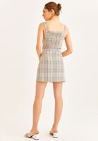 Women Mixed High Rise Checked Detailed Skirt