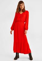 Bayan Kırmızı Bel Detaylı Uzun Elbise