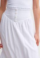 Women White Midi Skirt With Slit Detail