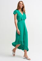 Women Green V-Neck Asymmetric Dress