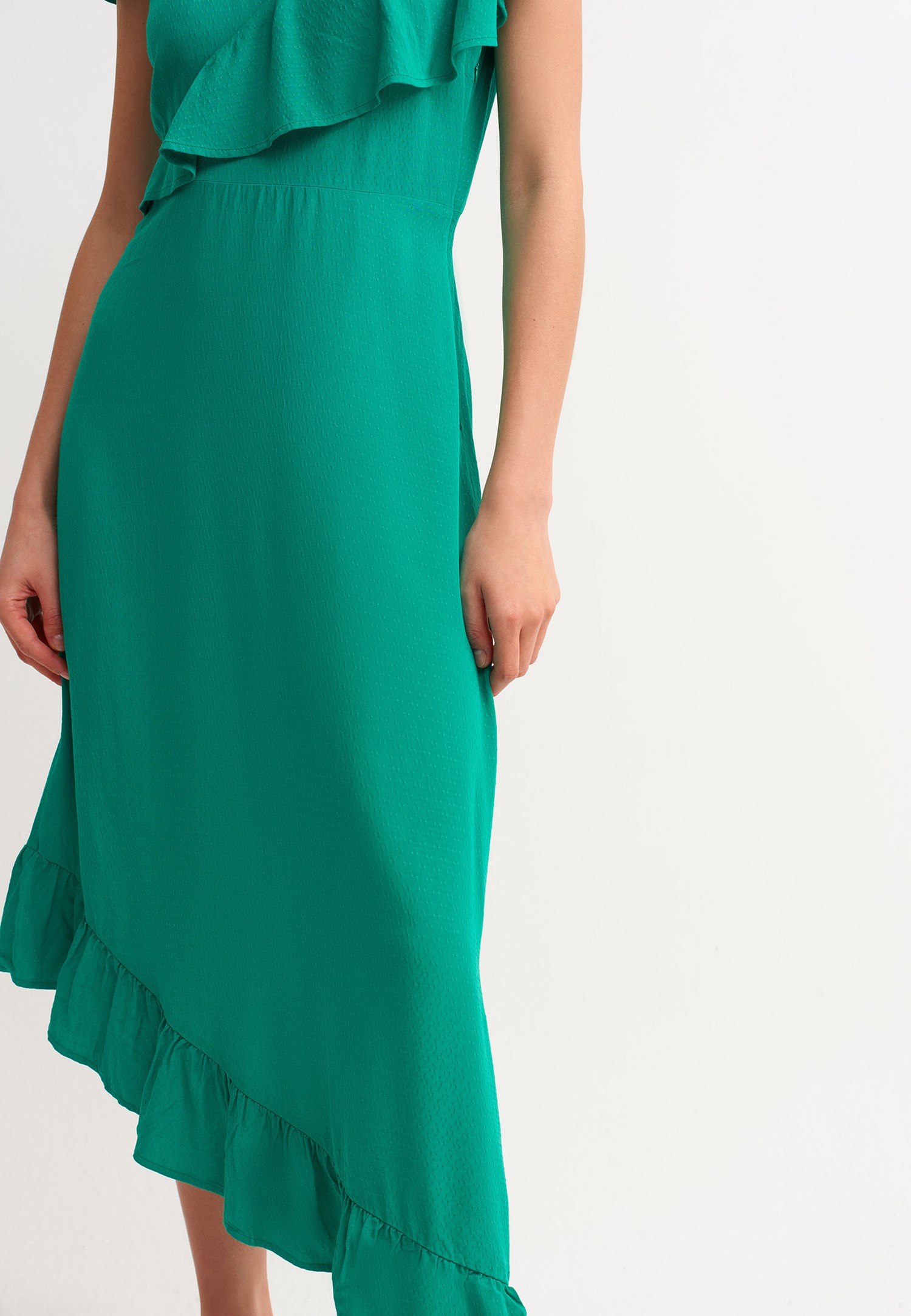 Women Green V-Neck Asymmetric Dress
