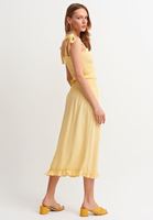 Women Yellow Midi Dress With Elastic Waist