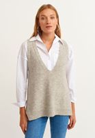 Women Grey V-neck Knitwear Pullover