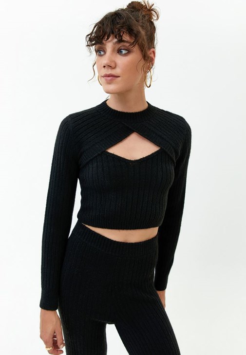 Asesinar estas Monasterio Black Corded knit bolero Online Shopping | OXXOSHOP