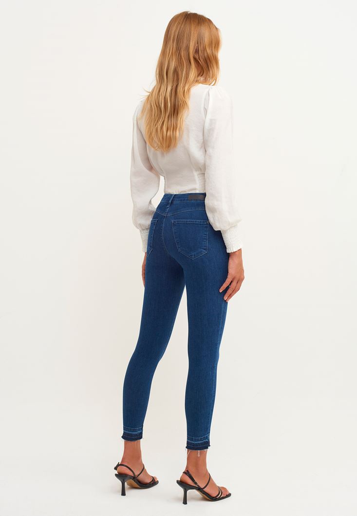 Bayan Mavi Mid-Rise Skinny Denim Pantolon
