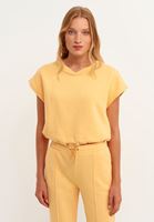 Women Yellow Elastic Waistband Crop Top