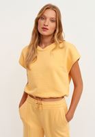 Women Yellow Elastic Waistband Crop Top