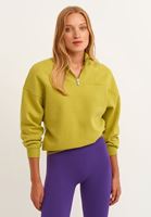 Bayan Yeşil Pamuklu Fermuar Detaylı Sweatshirt