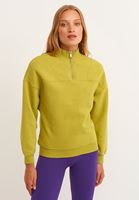 Bayan Yeşil Pamuklu Fermuar Detaylı Sweatshirt